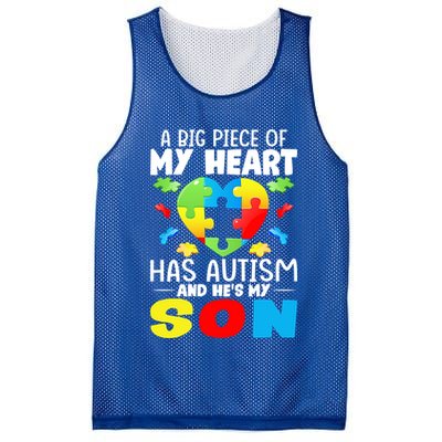 A Big Piece Of My Heart Has Autism And He's My Son Autism Gift Mesh Reversible Basketball Jersey Tank