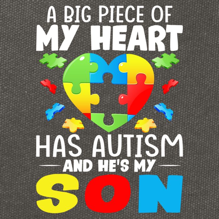 A Big Piece Of My Heart Has Autism And He's My Son Autism Gift Cotton Canvas Backpack