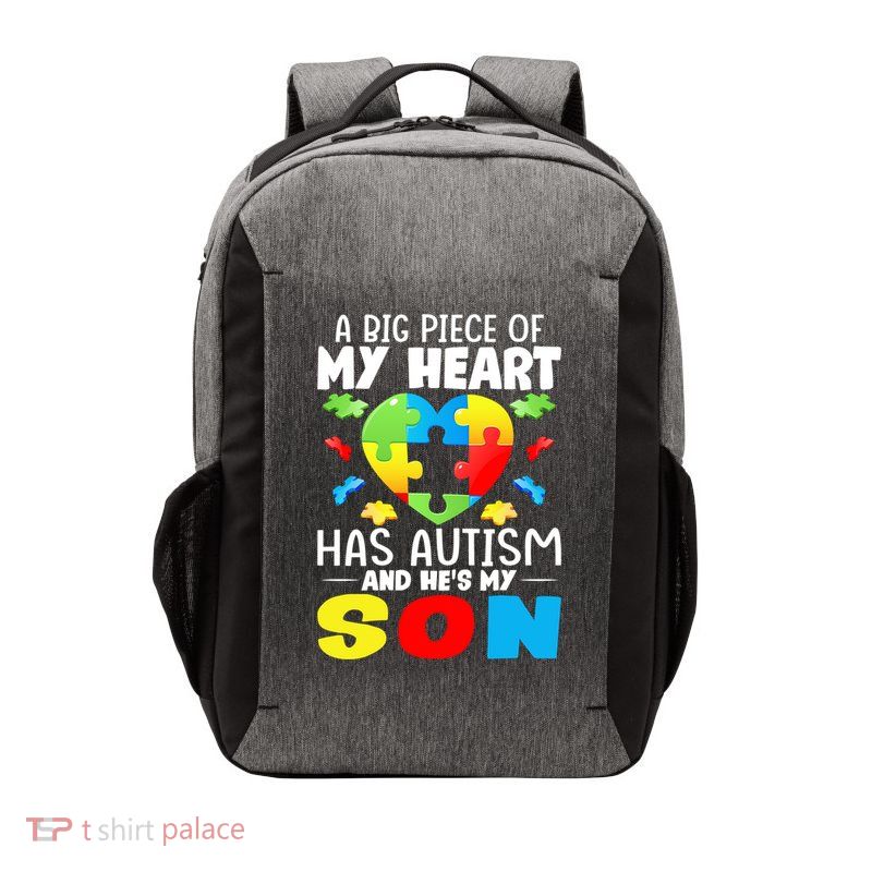 A Big Piece Of My Heart Has Autism And He's My Son Autism Gift Vector Backpack