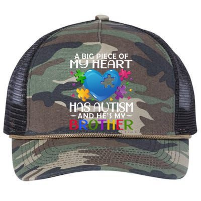 A Big Piece Of My Heart Has Autism and He's My Brother Retro Rope Trucker Hat Cap