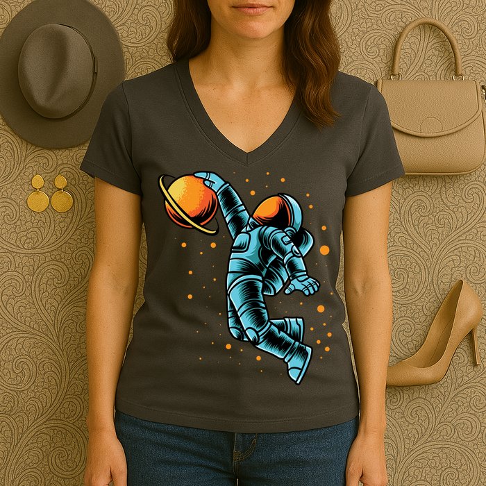 Astronaut Basketball Player Women's V-Neck T-Shirt