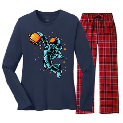 Astronaut Basketball Player Women's Long Sleeve Flannel Pajama Set 