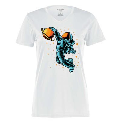 Astronaut Basketball Player Women's Momentum V-Neck T-Shirt