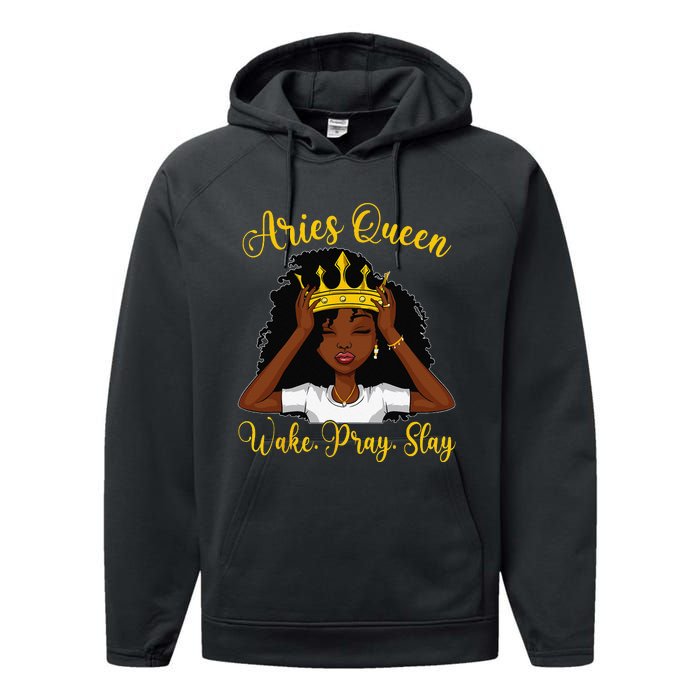 Aries Black Queen Wake Pray Slay Zodiac Birthday Wo Performance Fleece Hoodie