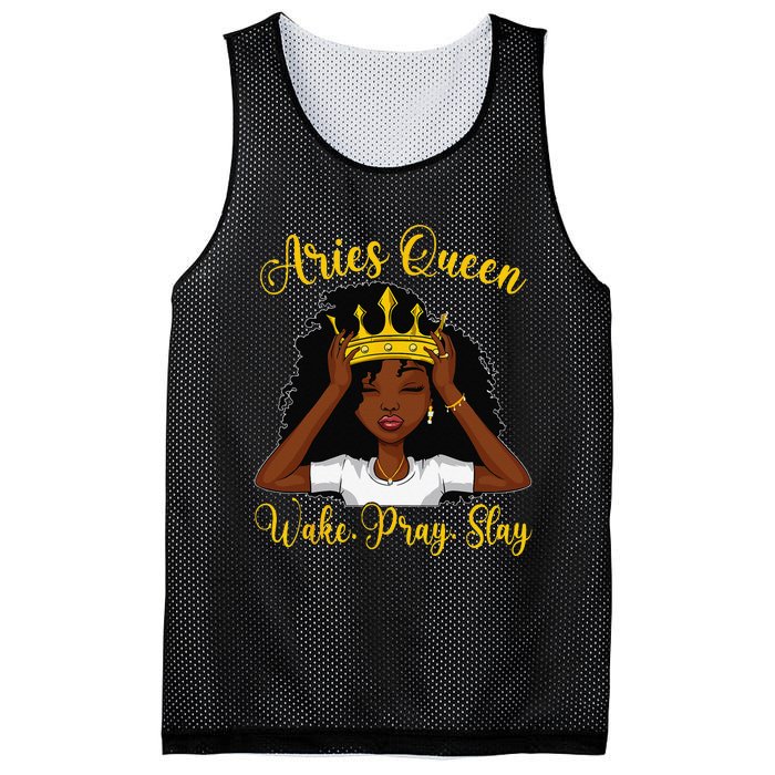 Aries Black Queen Wake Pray Slay Zodiac Birthday Wo Mesh Reversible Basketball Jersey Tank