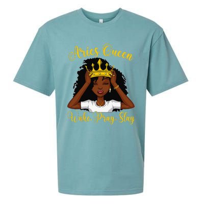 Aries Black Queen Wake Pray Slay Zodiac Birthday Wo Sueded Cloud Jersey T-Shirt