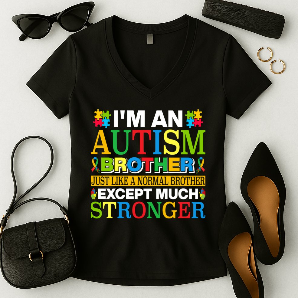 Autism Brother Quotes Motivational Autism Awareness Autism Support Women's V-Neck T-Shirt