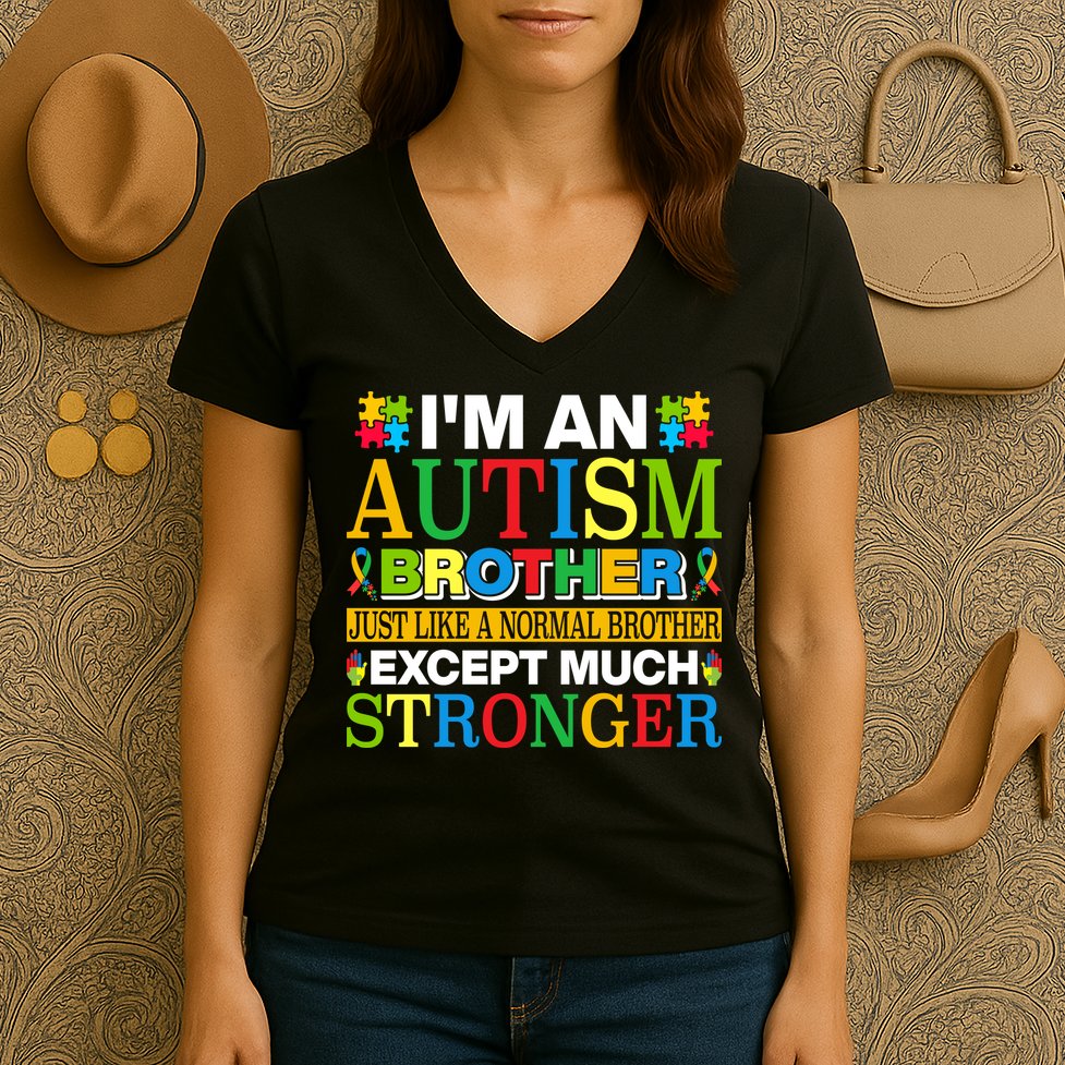 Autism Brother Quotes Motivational Autism Awareness Autism Support Women's V-Neck T-Shirt
