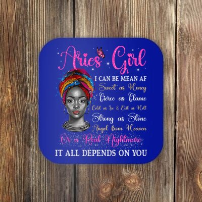 Aries Black Queen Zodiac Birthday Afro Gift Coaster