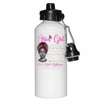 Aries Black Queen Zodiac Birthday Afro Gift Aluminum Water Bottle