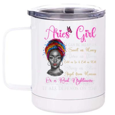 Aries Black Queen Zodiac Birthday Afro Gift 12 oz Stainless Steel Tumbler Cup