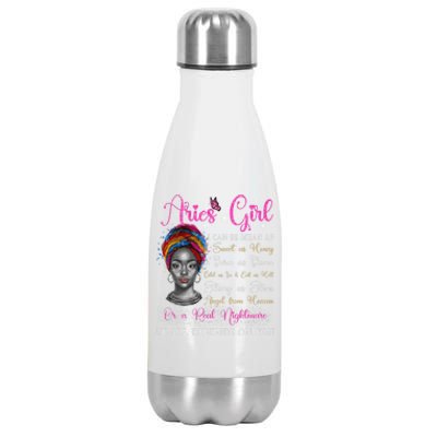 Aries Black Queen Zodiac Birthday Afro Gift Stainless Steel Insulated Water Bottle