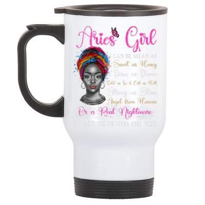 Aries Black Queen Zodiac Birthday Afro Gift Stainless Steel Travel Mug