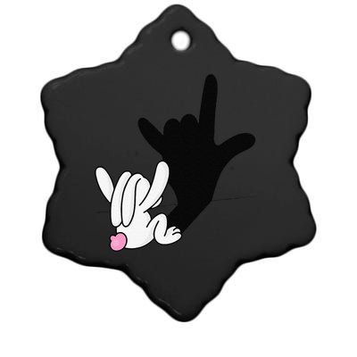 ASL Bunny Reflection I Love You Hand Sign Language Easter Ceramic Star Ornament