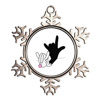 ASL Bunny Reflection I Love You Hand Sign Language Easter Metallic Star Ornament