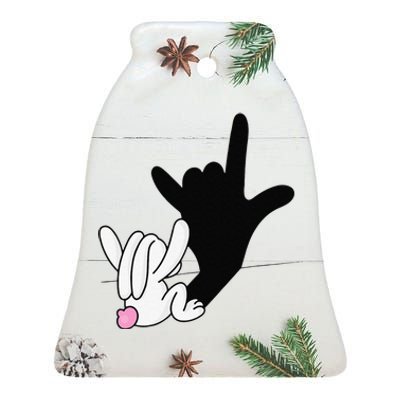 ASL Bunny Reflection I Love You Hand Sign Language Easter Ceramic Bell Ornament