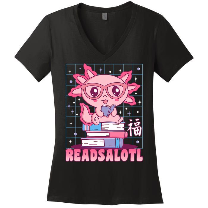 Axolotl Books Readsalotl Reading Bookworm Women's V-Neck T-Shirt