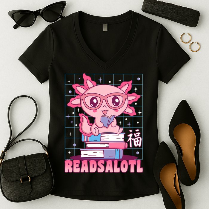Axolotl Books Readsalotl Reading Bookworm Women's V-Neck T-Shirt