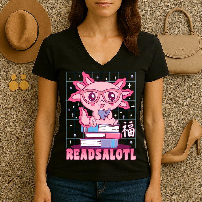 Axolotl Books Readsalotl Reading Bookworm Women's V-Neck T-Shirt