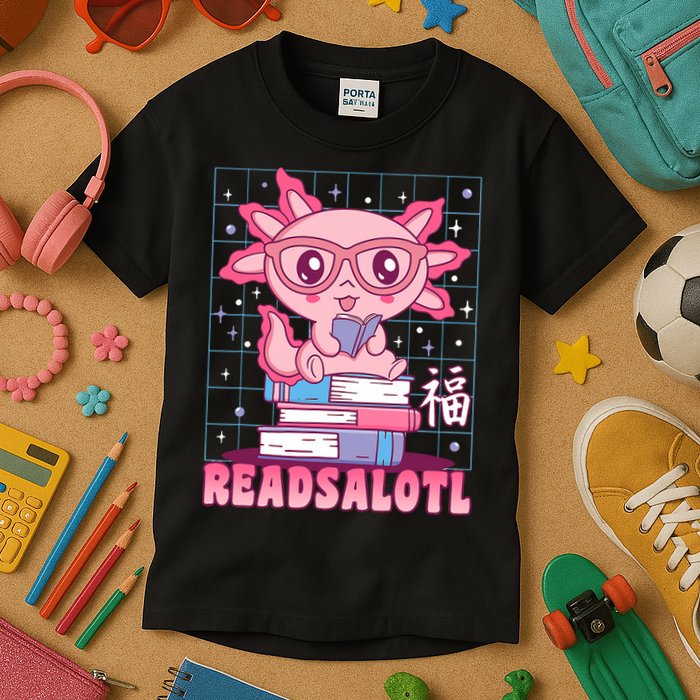 Axolotl Books Readsalotl Reading Bookworm Kids T-Shirt