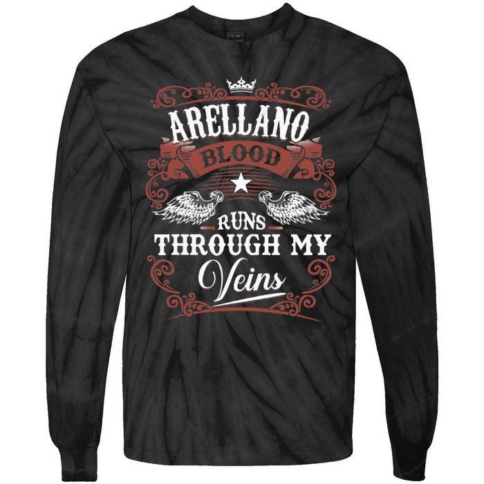 ARELLANO Blood Runs Through My Veins Family Name Vintage Tie-Dye Long Sleeve Shirt