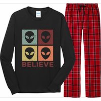 Alien Believe Retro Alien Gift For Alien Believer Long Sleeve Pajama Set