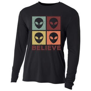 Alien Believe Retro Alien Gift For Alien Believer Cooling Performance Long Sleeve Crew