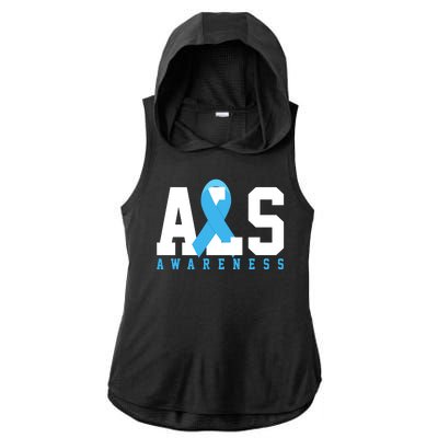 Als Blue Ribbon Awareness Ladies PosiCharge Tri-Blend Wicking Draft Hoodie Tank