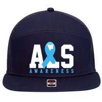 Als Blue Ribbon Awareness 7 Panel Mesh Trucker Snapback Hat
