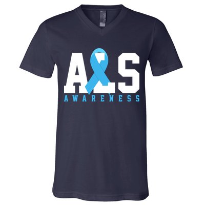 Als Blue Ribbon Awareness V-Neck T-Shirt