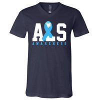 Als Blue Ribbon Awareness V-Neck T-Shirt