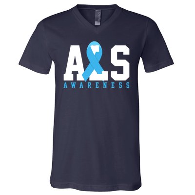 Als Blue Ribbon Awareness V-Neck T-Shirt