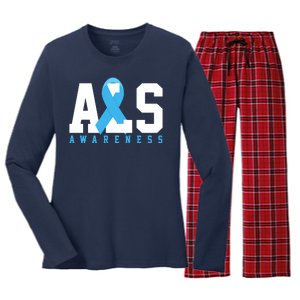 Als Blue Ribbon Awareness Women's Long Sleeve Flannel Pajama Set 