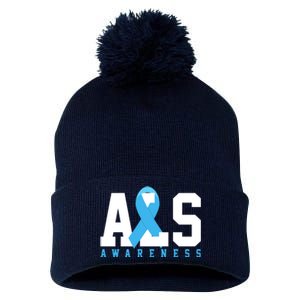 Als Blue Ribbon Awareness Pom Pom 12in Knit Beanie