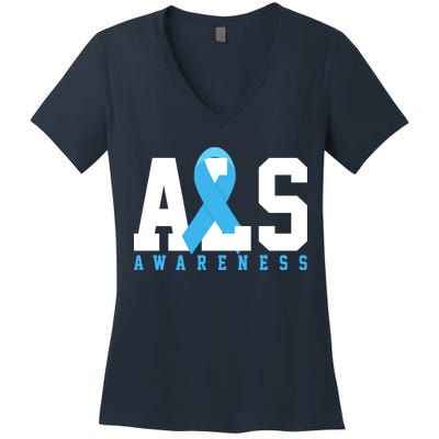 Als Blue Ribbon Awareness Women's V-Neck T-Shirt