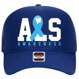 Als Blue Ribbon Awareness High Crown Mesh Back Trucker Hat