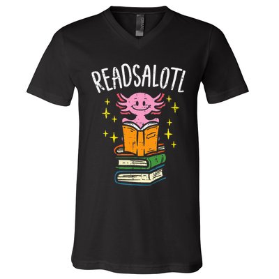 Axolotl Books Readsalotl Reading Bookworm V-Neck T-Shirt