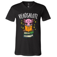 Axolotl Books Readsalotl Reading Bookworm V-Neck T-Shirt