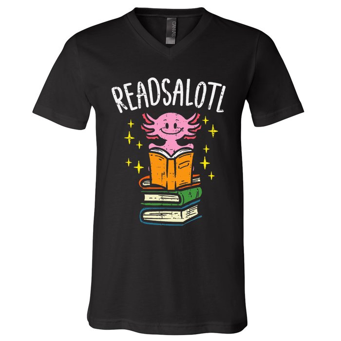 Axolotl Books Readsalotl Reading Bookworm V-Neck T-Shirt