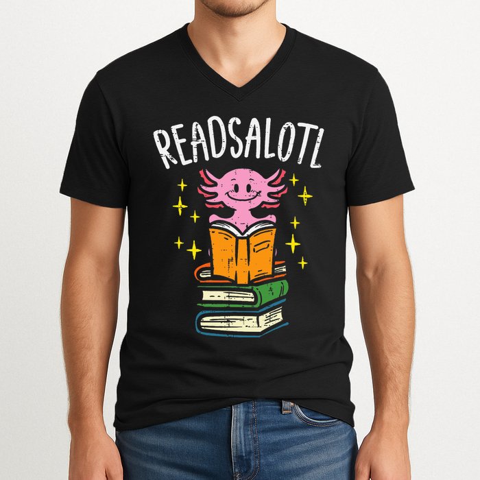 Axolotl Books Readsalotl Reading Bookworm V-Neck T-Shirt