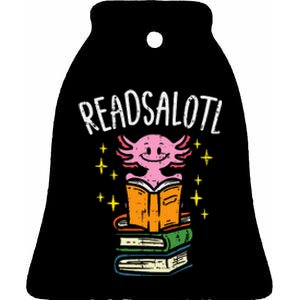 Axolotl Books Readsalotl Reading Bookworm Ceramic Bell Ornament