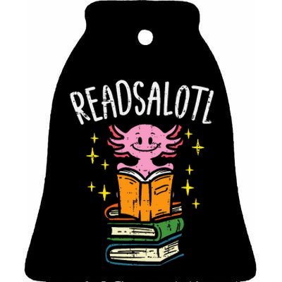 Axolotl Books Readsalotl Reading Bookworm Ceramic Bell Ornament