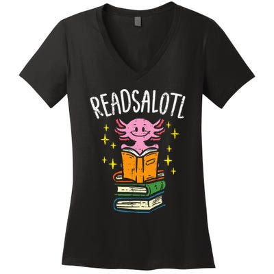 Axolotl Books Readsalotl Reading Bookworm Women's V-Neck T-Shirt