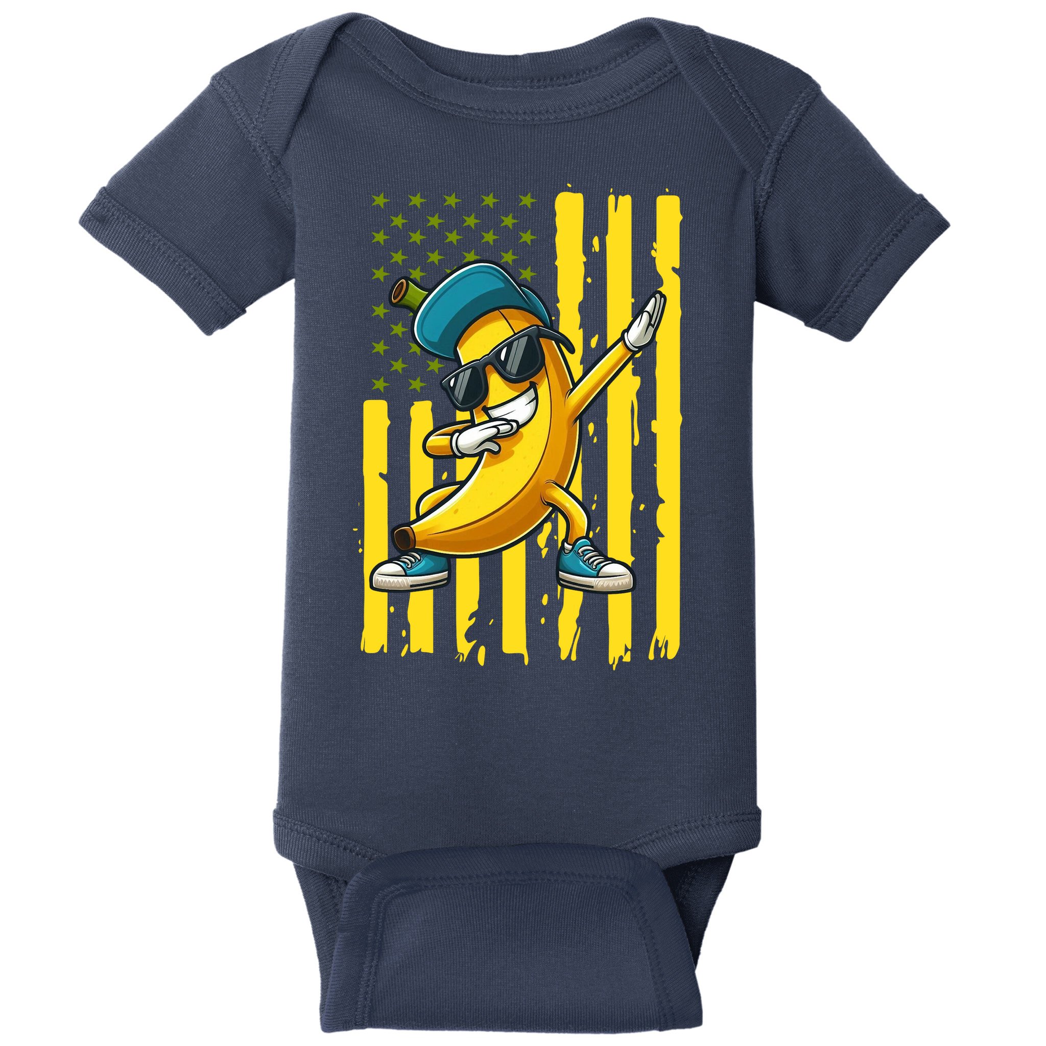 American Banana Retro USA Flag Dabbing Bananas Baby Bodysuit