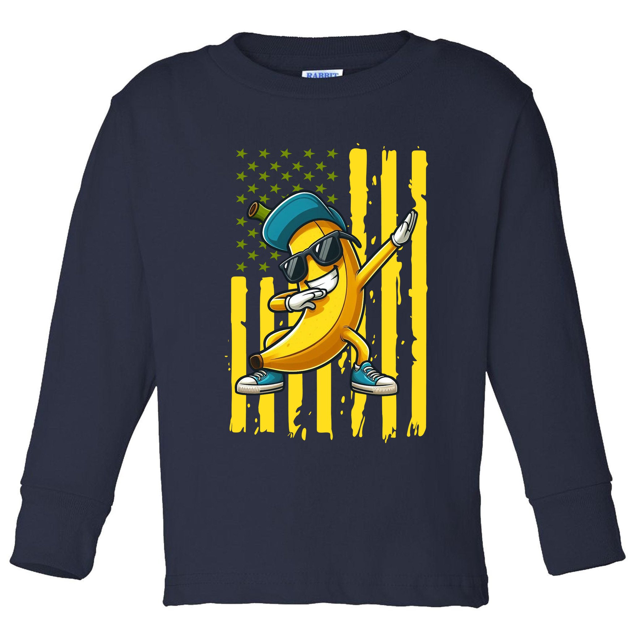 American Banana Retro USA Flag Dabbing Bananas Toddler Long Sleeve Shirt