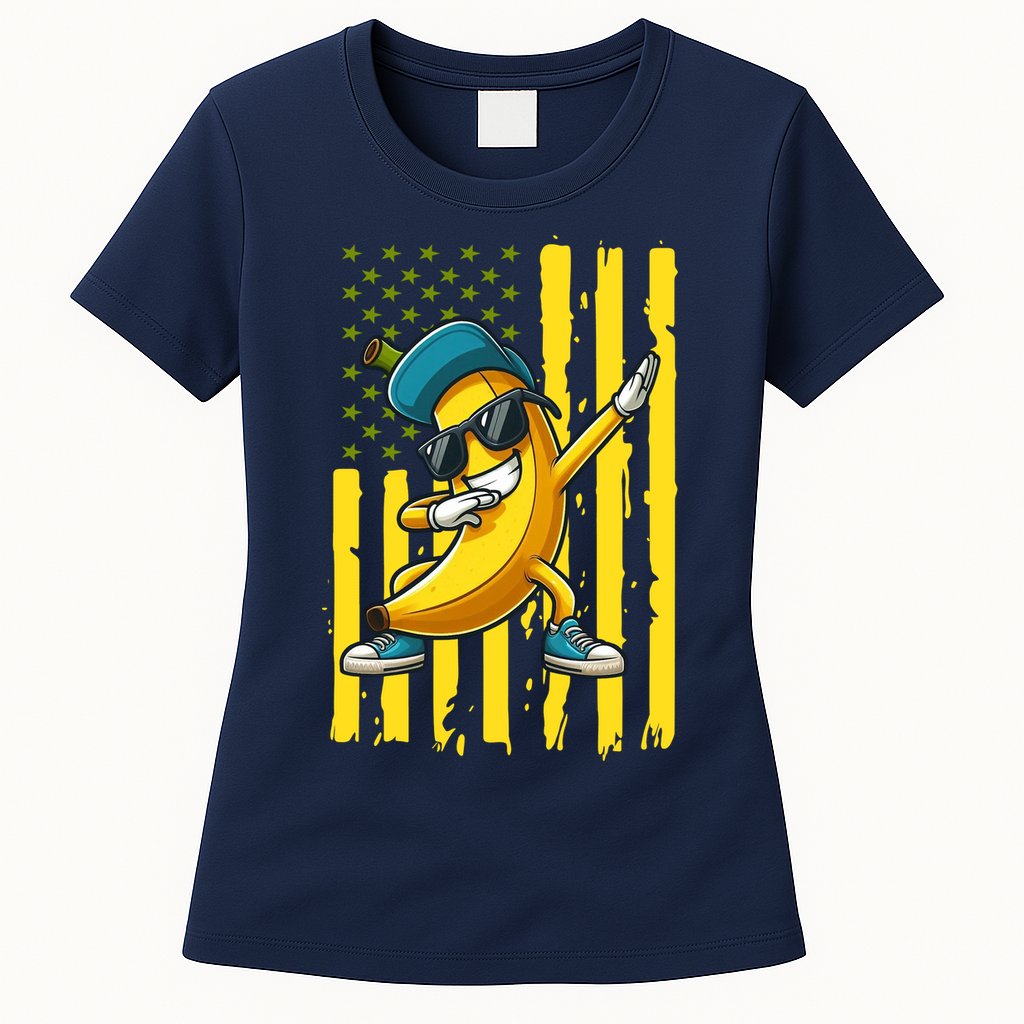 American Banana Retro USA Flag Dabbing Bananas Womens T-Shirt