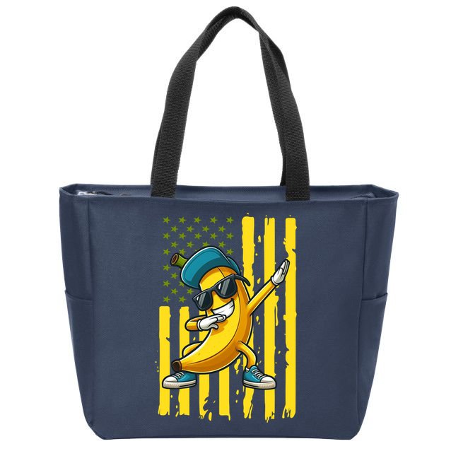 American Banana Retro USA Flag Dabbing Bananas Zip Tote Bag