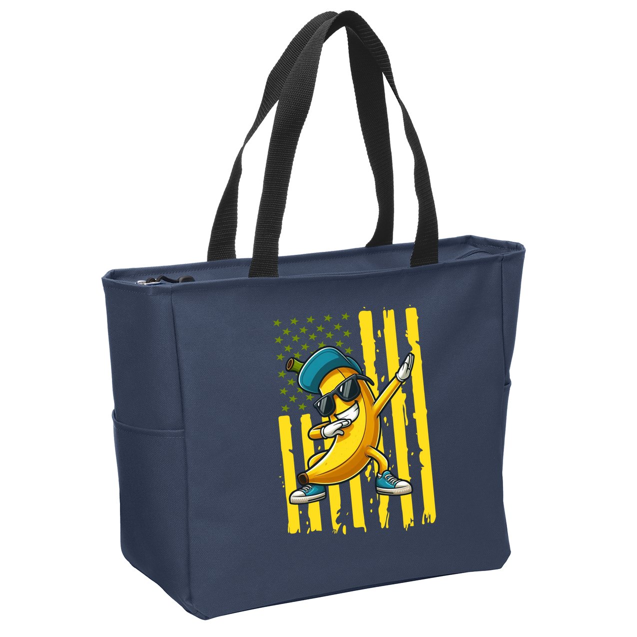 American Banana Retro USA Flag Dabbing Bananas Zip Tote Bag