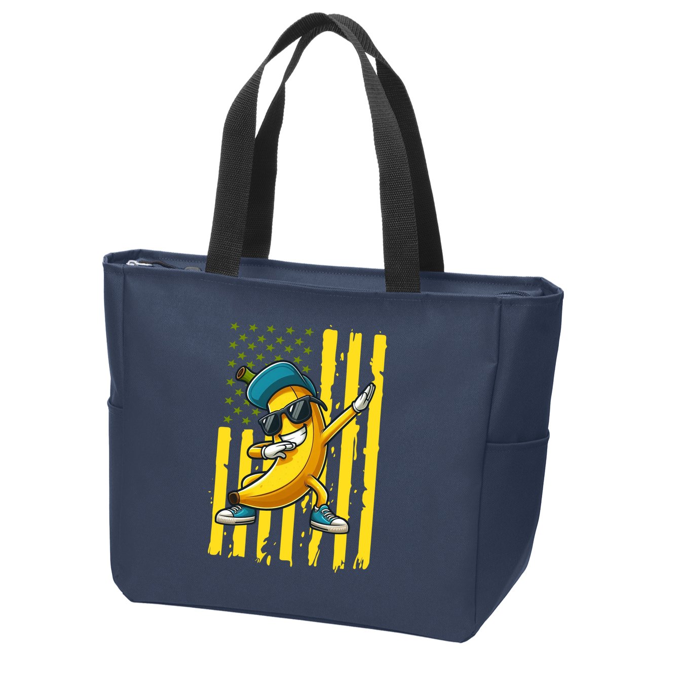 American Banana Retro USA Flag Dabbing Bananas Zip Tote Bag