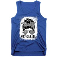 Awesome Bleached Race Life Mom Leopard Messy Bun Mothers Day Funny Gift Tank Top